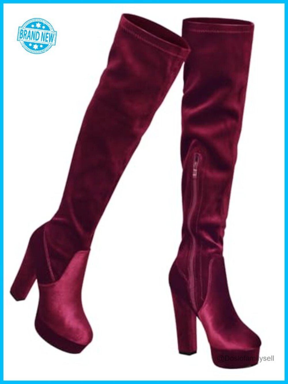 Faux Velvet Over the Knee Platform Boots Chunky Heel Winter Boot